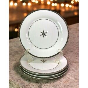 Target Threshold SILVER SNOWFLAKE Porcelain Platinum Salad Plates 9" Set Of 4